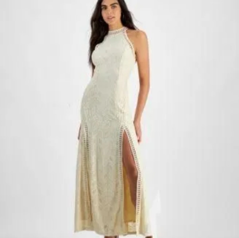 Guess Sunset Geo-Lace Halter Maxi Dress M NWT.